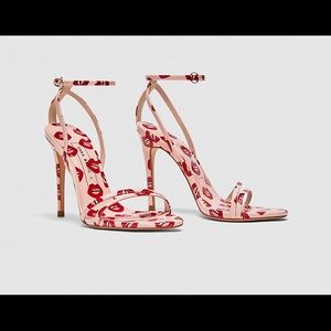 Zara lip print ankle high heels 40 open toe
